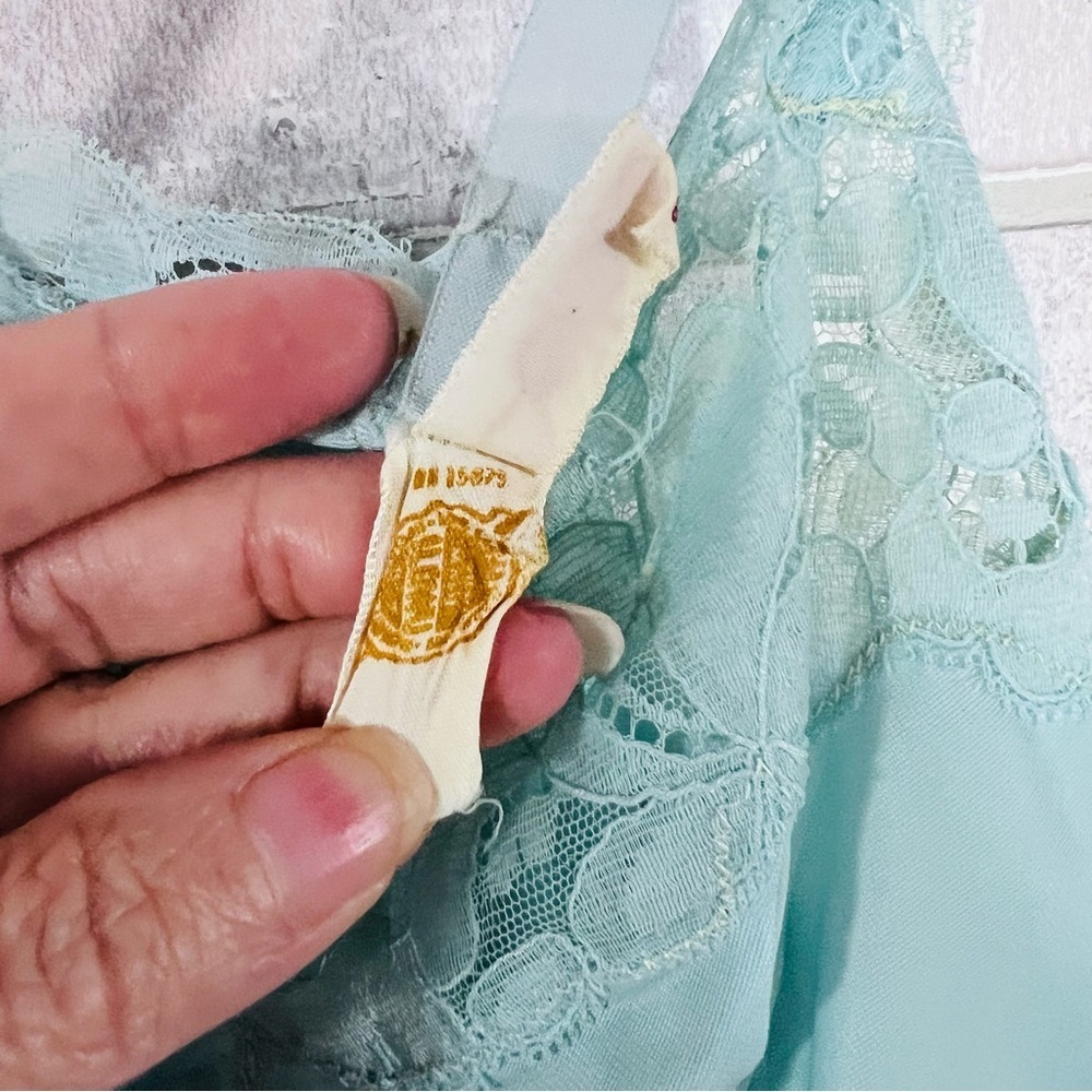 Vtg Heiress 1950s 1960s Turquoise Nylon Lace Trim Slip Dress Size 34 - Picture 15 of 16